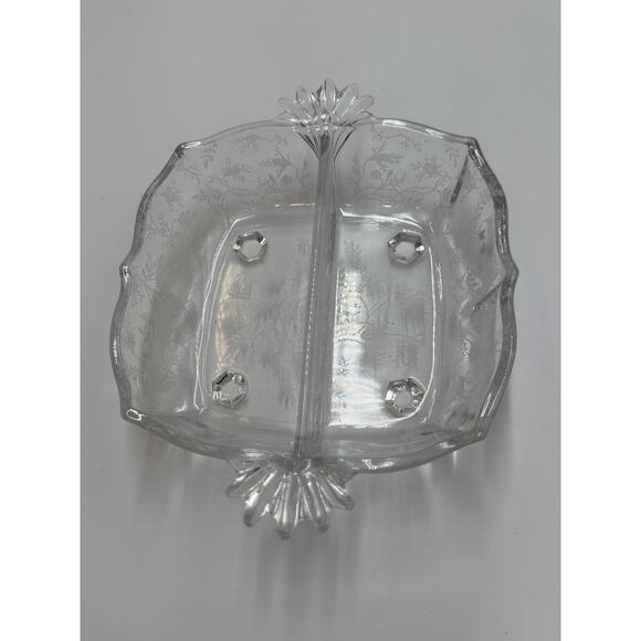 Fostoria · Chintz Etched Glass · Divided Dish · Rose Floral Pattern · Clear - Picture 9 of 10
